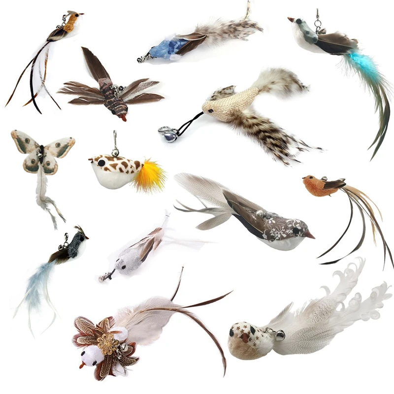 Handfree Bird/Feather Cat Wand with Bell Powerful Suction Cup Interactive Toys for Cats Kitten Hunti