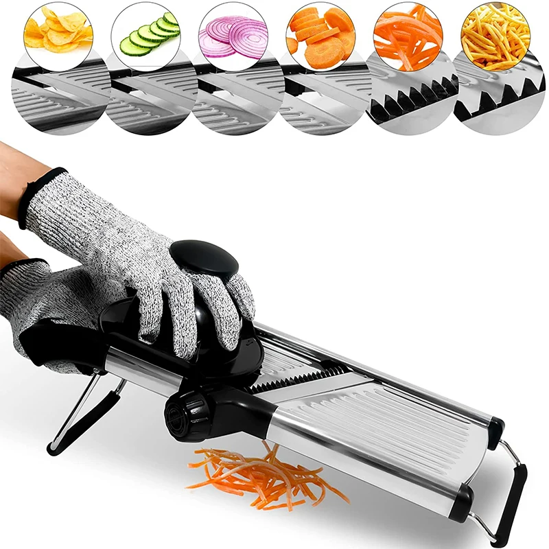 LMETJMA Adjustable Mandoline Slicer Stainless Steel Vegetable Slicer Chopper Cutter for Potato Tomat