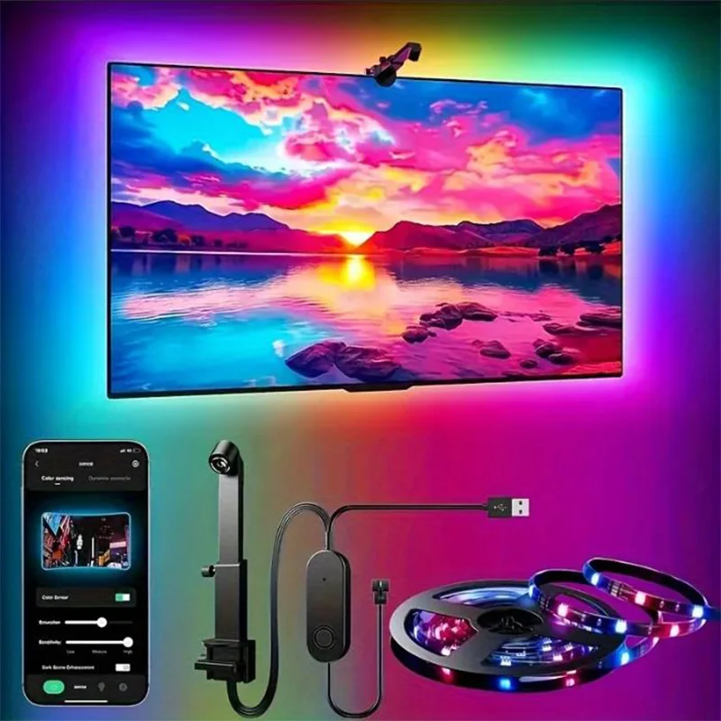 RGBIC LED TV Backlight Strip with Camera App Control Music Sync Smart Lights for Gaming Room 55-75in