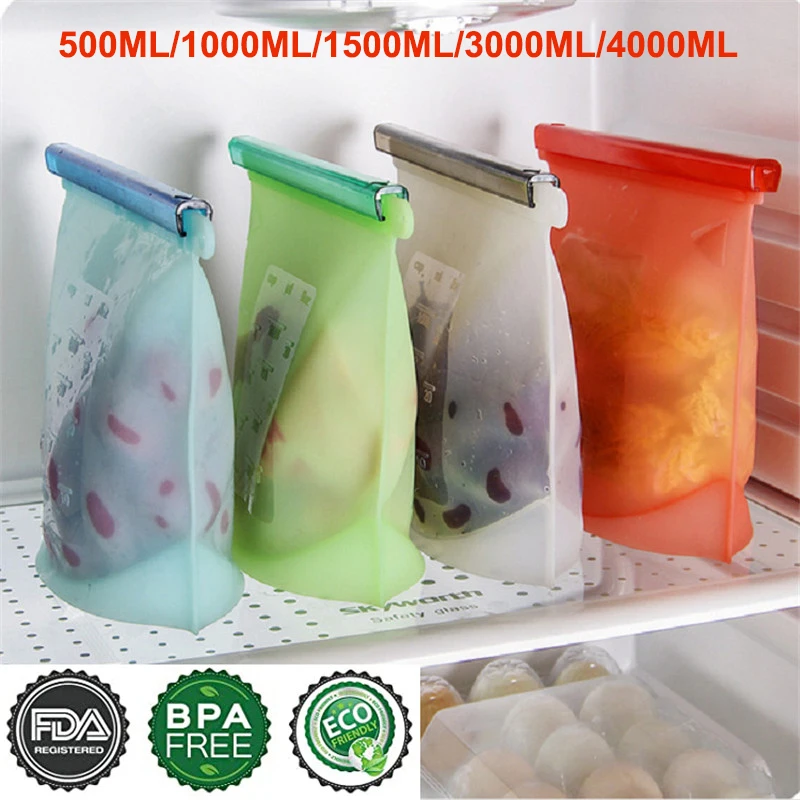 silicone bags reusable silicone food bag airtight seal food preservation bag food grade for vegetable, liquid, snack, meat